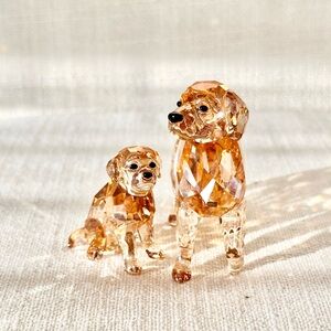 Swarovski Crystal Golden Retriever Mom and Pup Figurine Set Retired Gold